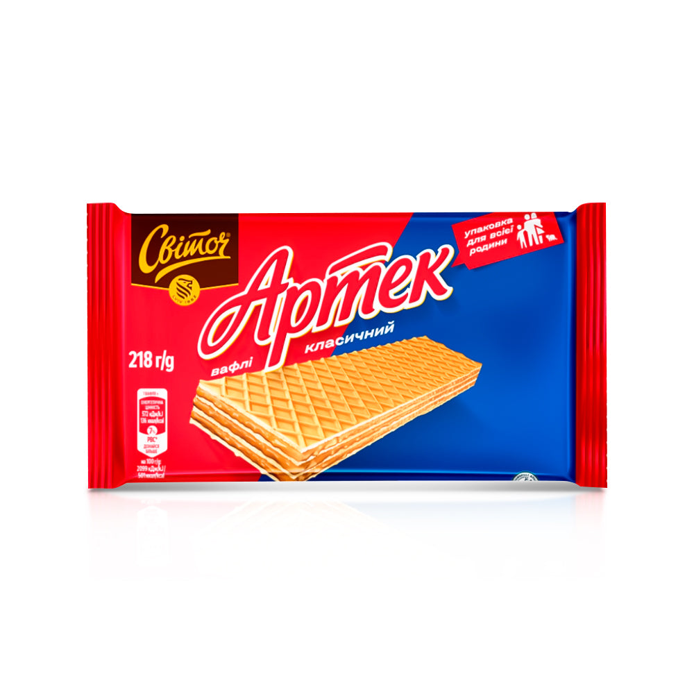 Вафлі - Артек класичні, Світоч, 218 г Ціна не включає 20% обов'язкового пожертвування на Парасольку. Пожертвування потрібно додати під час оформлення замовлення. Дякуємо за вашу підтримку!