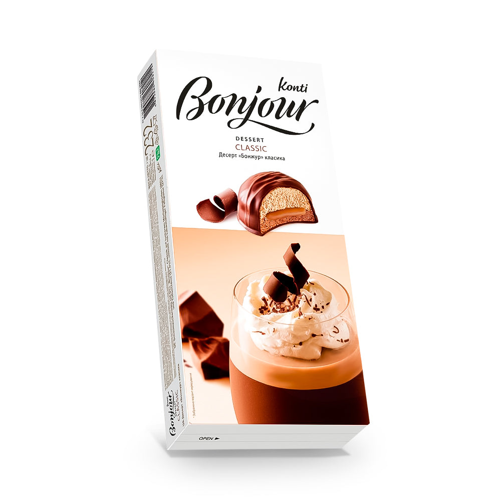 Десерт - Бонжур, класичний, Konti, 232 г Ціна не включає 20% обов'язкового пожертвування на Парасольку. Пожертвування потрібно додати під час оформлення замовлення. Дякуємо за вашу підтримку!