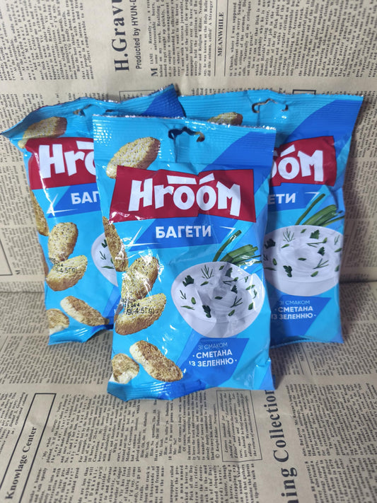 Сухарики ТМ HROOM Сметана із зеленню , 60г Ціна не включає 20% обов'язкового пожертвування на Парасольку. Пожертвування потрібно додати під час оформлення замовлення. Дякуємо за вашу підтримку!