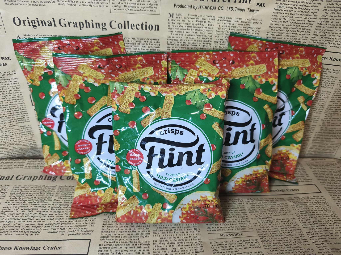 Сухарики пшенично-житні - Flint, зі смаком червоної ікри, 70 г Ціна не включає 20% обов'язкового пожертвування на Парасольку. Пожертвування потрібно додати під час оформлення замовлення. Дякуємо за вашу підтримку!