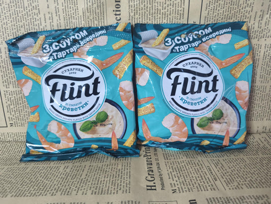 Сухарики ТМ Flint. Креветки з соусом тартар, 65г Ціна не включає 20% обов'язкового пожертвування на Парасольку. Пожертвування потрібно додати під час оформлення замовлення. Дякуємо за вашу підтримку!