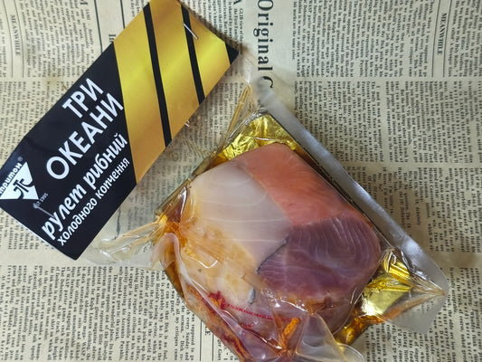 Рулет рибний три океани. 300г.Ціна не включає 20% обов'язкового пожертвування на Парасольку. Пожертвування потрібно додати під час оформлення замовлення. Дякуємо за вашу підтримку!