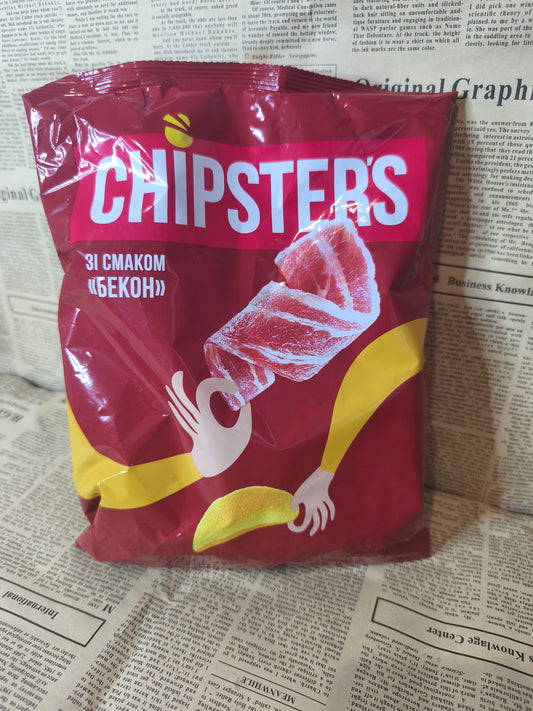 Чіпси CHIPSTERS бекон 100г.Ціна не включає 20% обов'язкового пожертвування на Парасольку. Пожертвування потрібно додати під час оформлення замовлення. Дякуємо за вашу підтримку!
